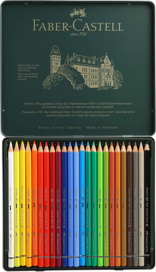 Crayons aquarellables Albrecht Dürer 24 couleurs en boite métallique de Faber-Castell.