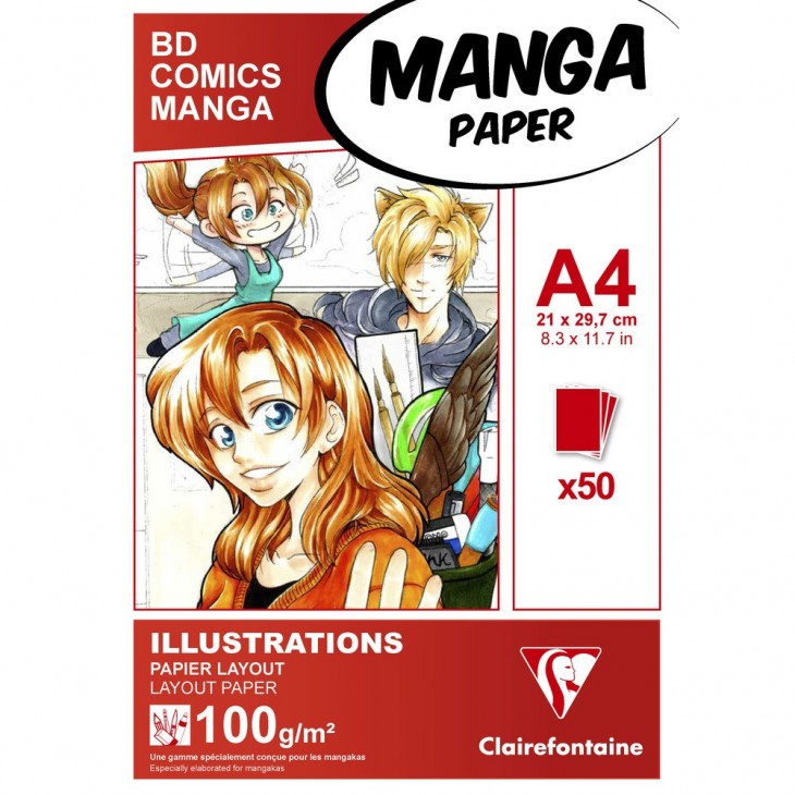 Manga Illustrations bloc collé A4 50F papier blanc 100g